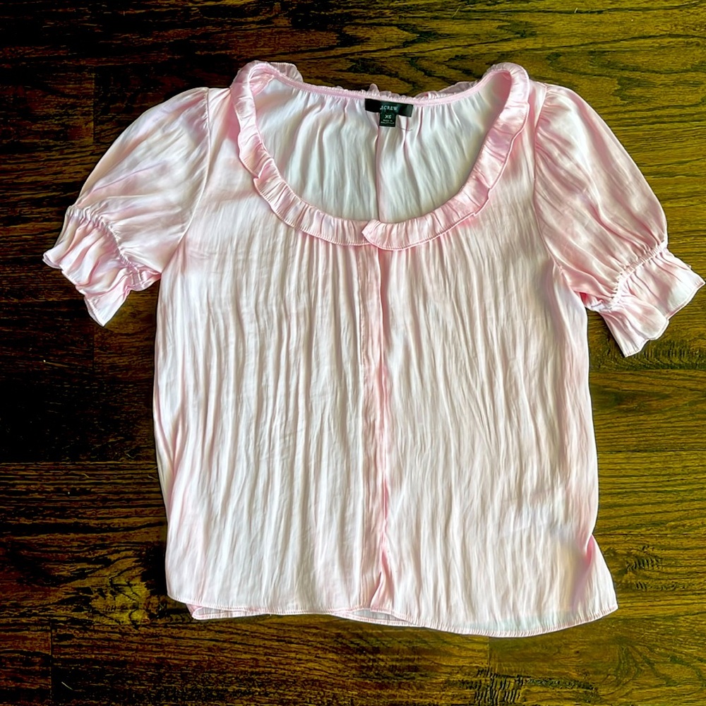 J. Crew Light Pink Ruffle Scoop Neck Blouse